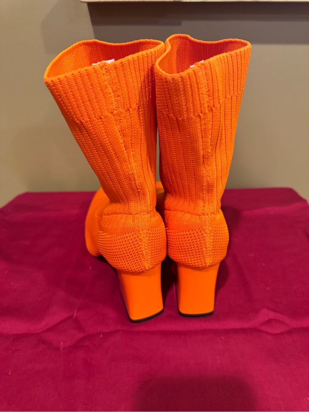 Orange Knit Sock Booties for Women - Picture 4 of 5